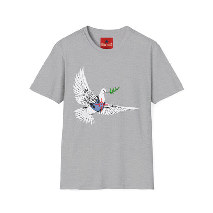 Banksy's Dove of Peace T‑Shirt — Flying Dove with Olive Branch & Earth Heart Graphic