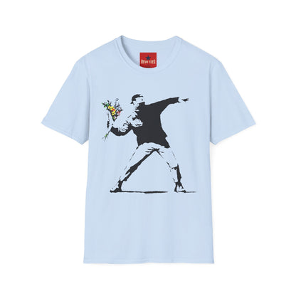 Banksy-Style Flower Bomber T-Shirt — Street Art Protest Graphic Tee