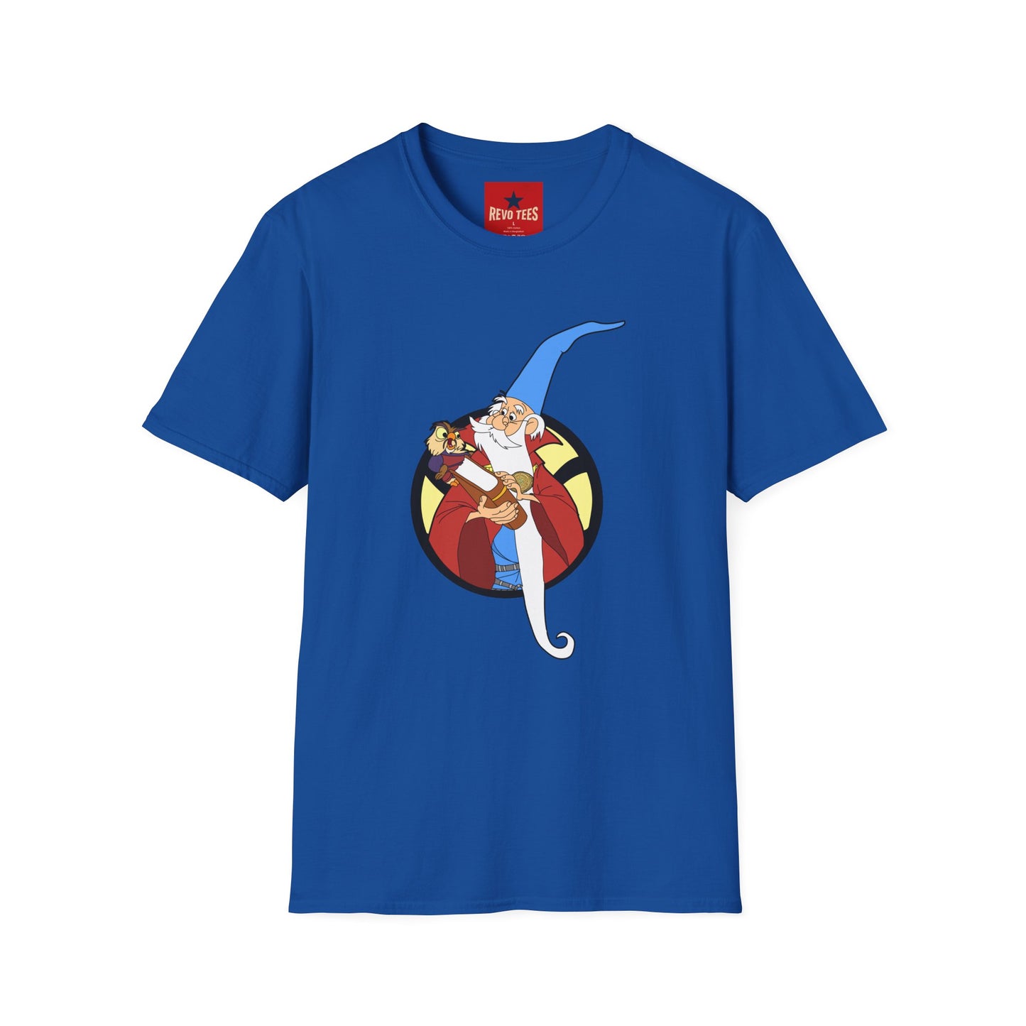 Wizard Illustration T-Shirt — Vintage Blue-Hat Wizard Graphic Tee