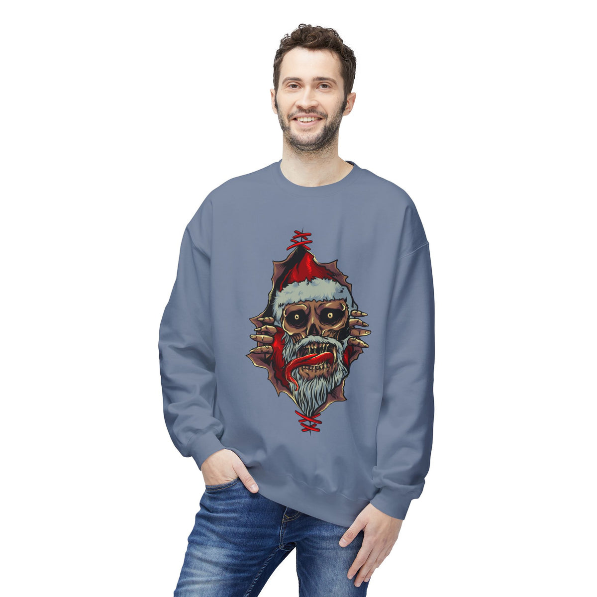 Skull Santa Crewneck Sweatshirt — Horror Christmas Graphic