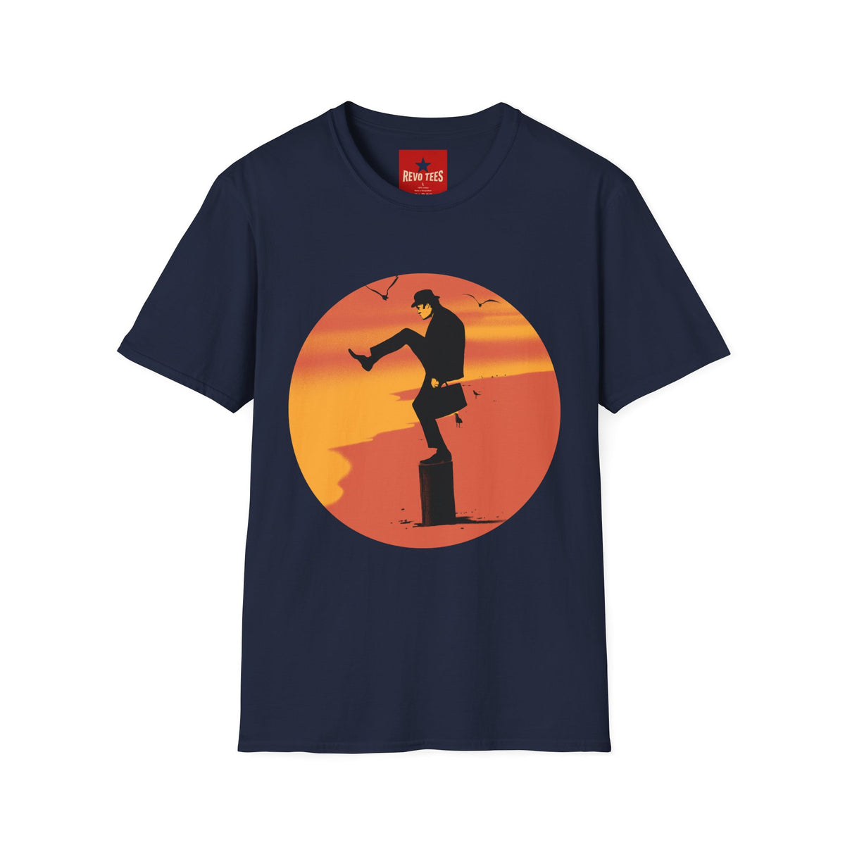 Revotees Sunset Silhouette Kicking Man Retro Beach Graphic T-Shirt - alternate view 11
