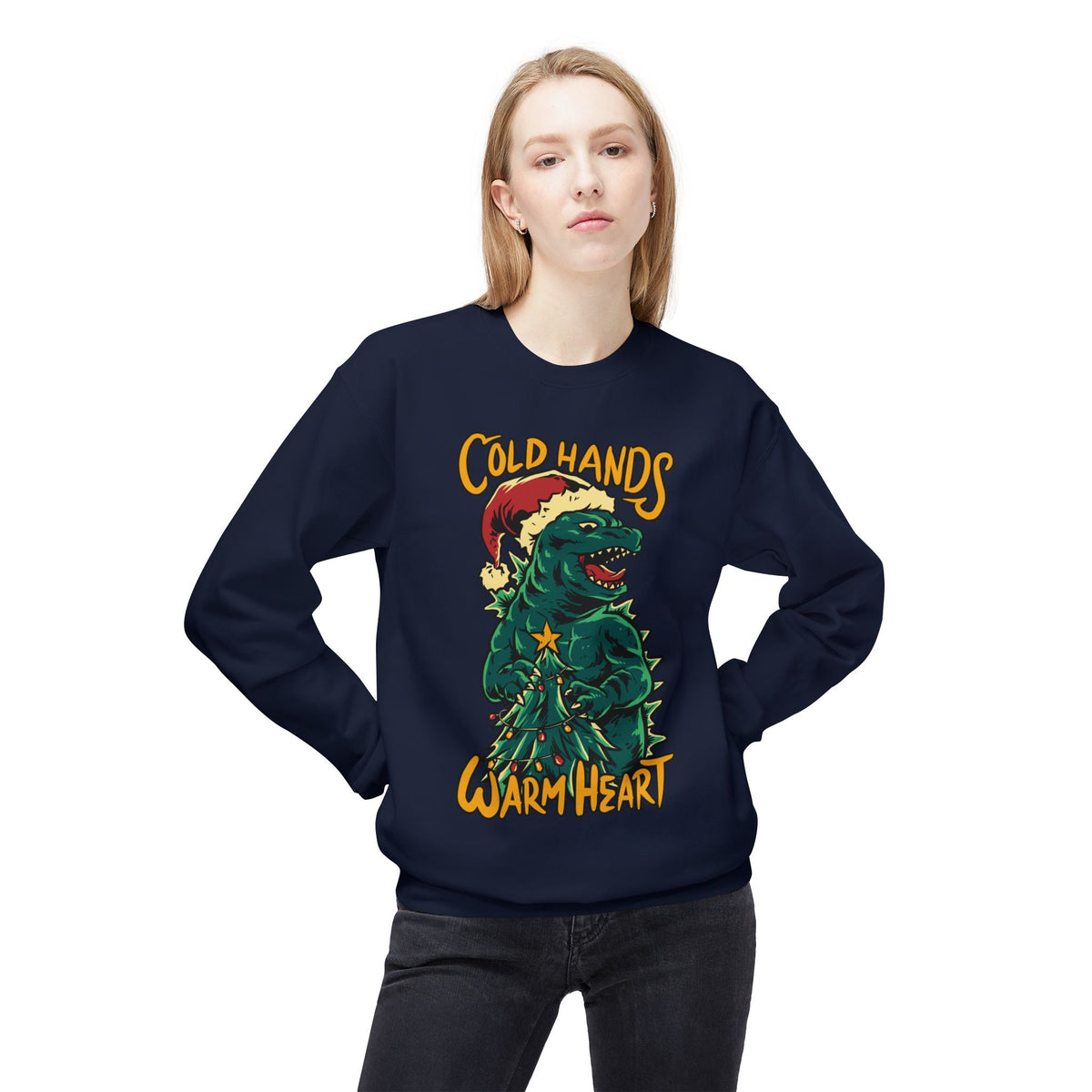 Christmas Godzilla - "Cold Hands Warm Heart" Holiday Crewneck Sweatshirt