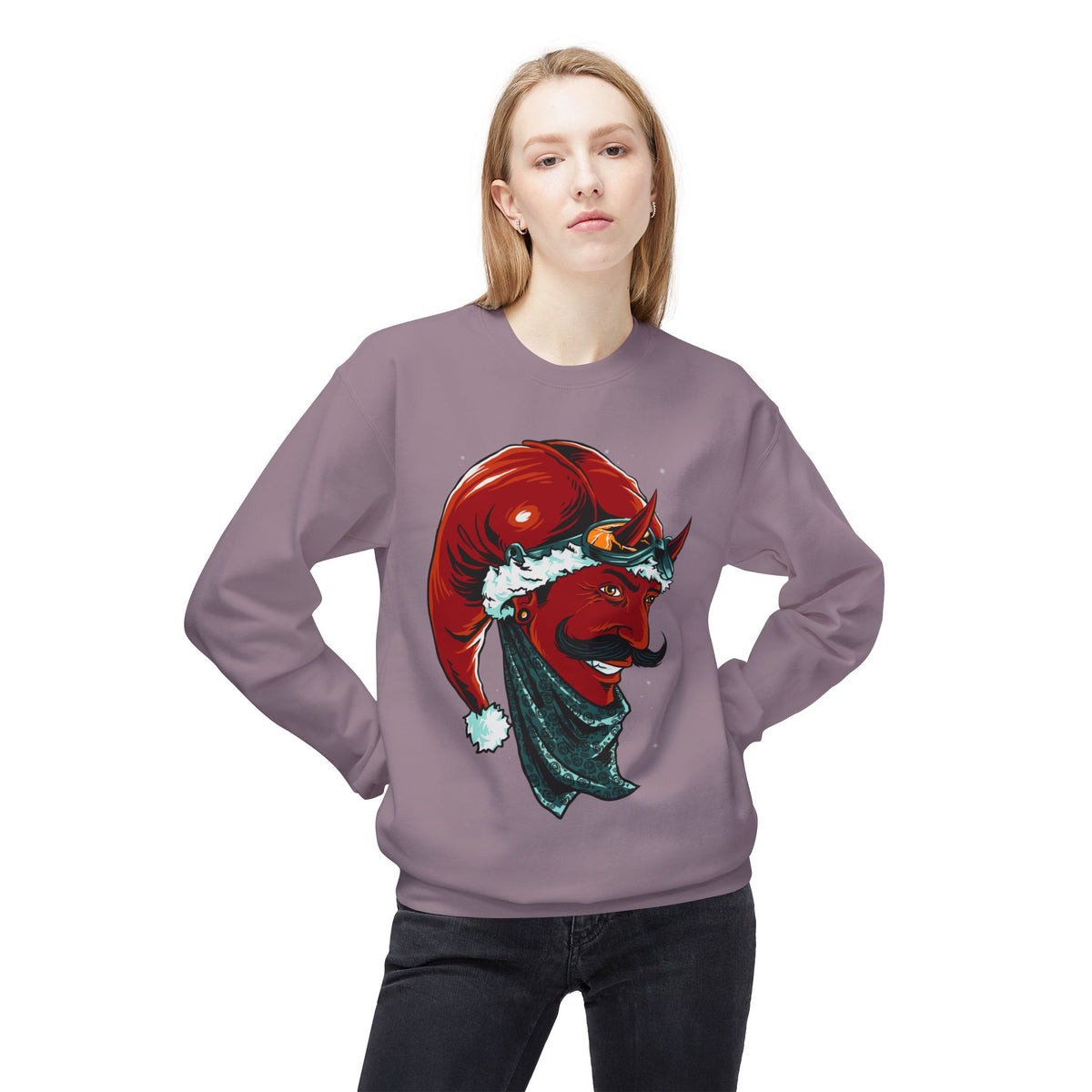 Devil Santa — Vintage Holiday Demon Graphic Crewneck Sweatshirt