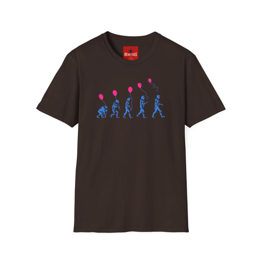 Evolution of Man Holding Balloon T-Shirt — Funny Retro Evolution Graphic Tee