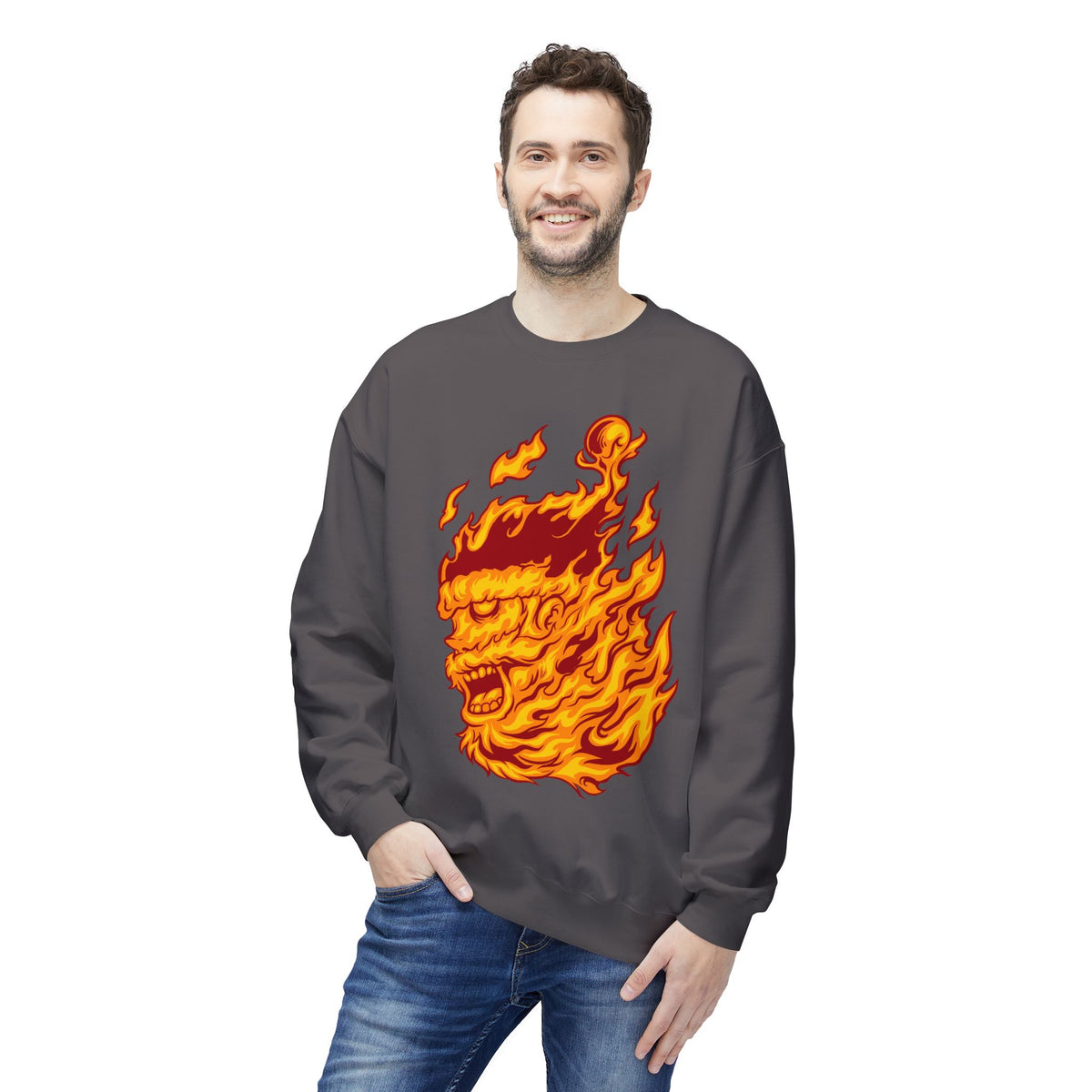 Flaming Santa Skull Redneck - I mean Crewneck Sweatshirt