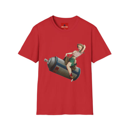Banksy Pin-Up Cowgirl T-Shirt — Retro Pinup Girl Riding Soda Can Vintage Tee