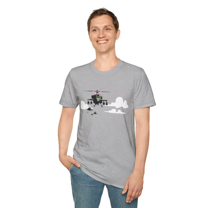 Banksy Helicopter Pilot Graphic T-Shirt — Vintage Chopper Clouds Design