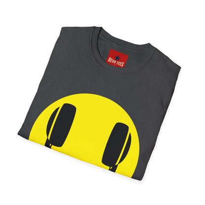 Smiley Face Headphones T-Shirt — Retro Music Lover Graphic Tee