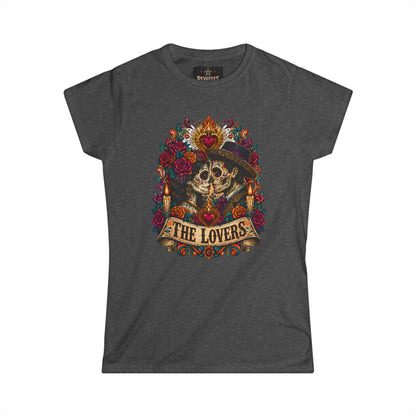 The Lovers Tarot Skull Tee — Romantic Day of the Dead Graphic Shirt
