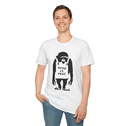 Banksy T‑Shirt — 'Keep It Real' Monkey Graphic Tee — Vintage Streetwear, Casual Gift