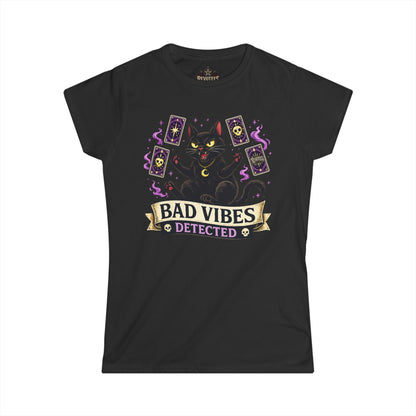 Revotees Bad Vibes Detected Cat Tarot Womens Witchy Graphic T-Shirt - alternate view 3