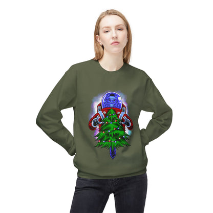 Astronaut Santa Pouncing on a Christmas Tree Crewneck Sweatshirt
