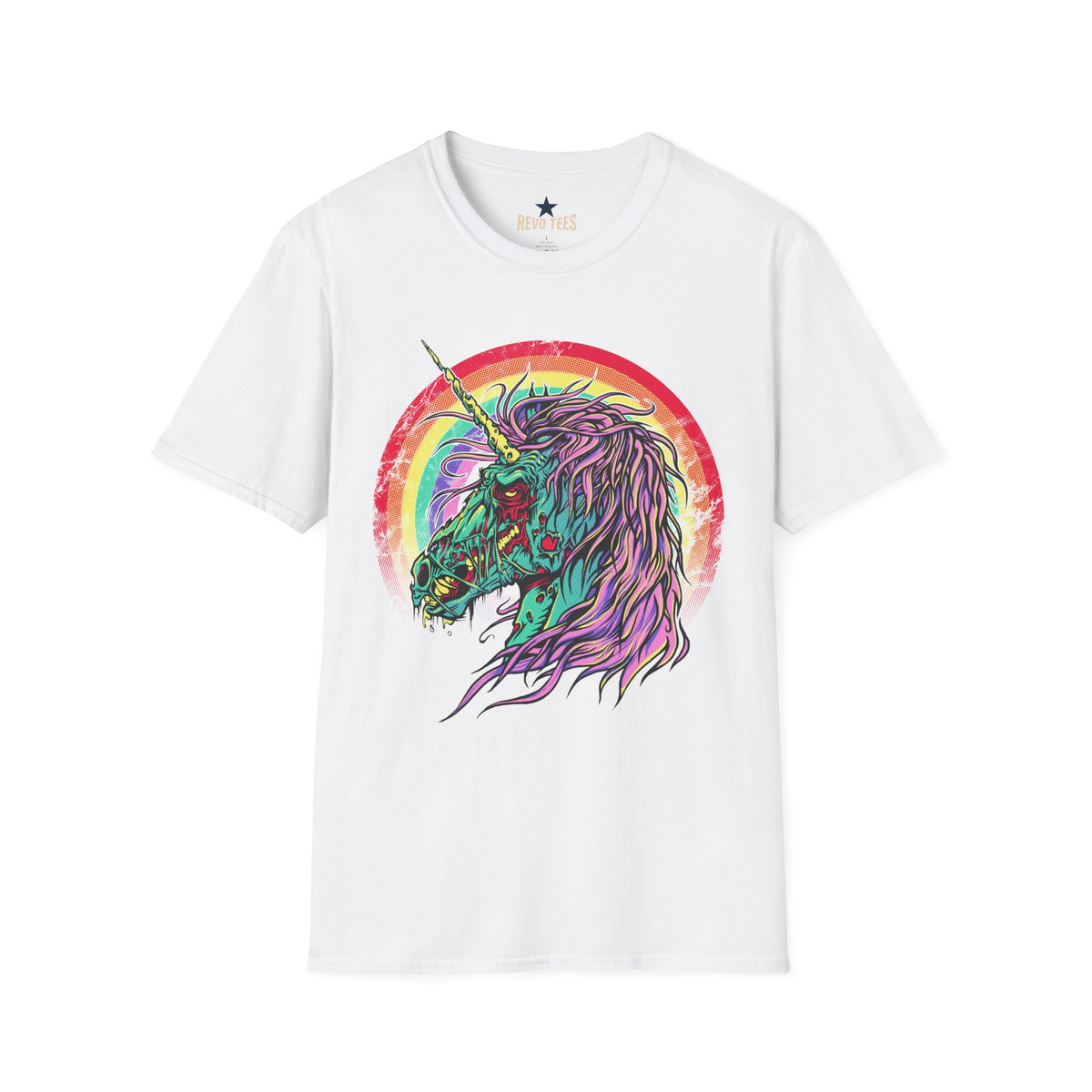 Psychedelic Zombie Unicorn — Rainbow Retro Mythical Tee