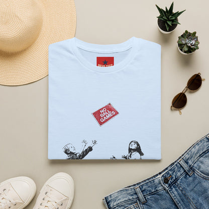 Banksy No More Games T-Shirt — Vintage Kids Throwing 'No More Games' Patch Graphic Tee