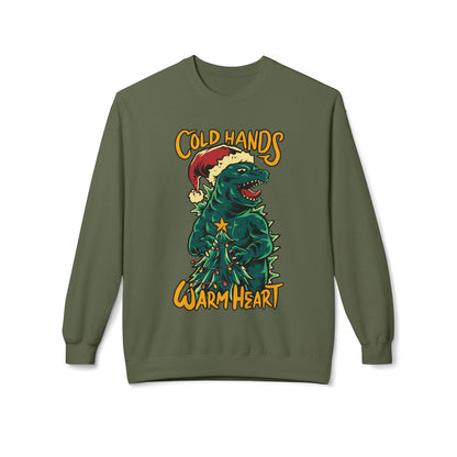 Christmas Godzilla - "Cold Hands Warm Heart" Holiday Crewneck Sweatshirt