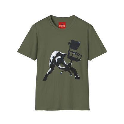 Banksy T-Shirt — Black Cat Tossing Office Chair Graphic Tee