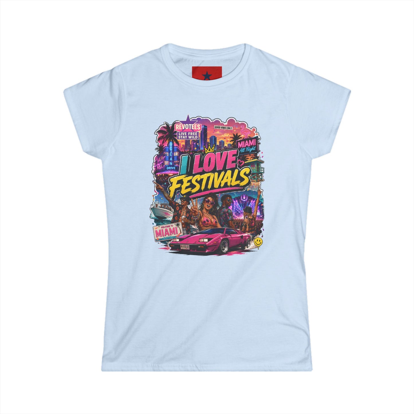 Festivals Collection: I LOVE FESTIVALS - Miami Style design round crew neck for Women