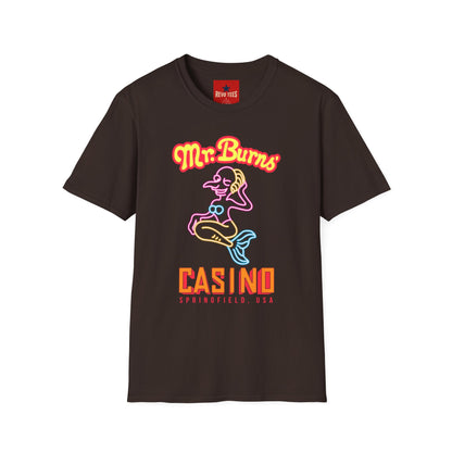 Mr. Burns Casino T-Shirt — Retro Neon Mermaid Resort Tee