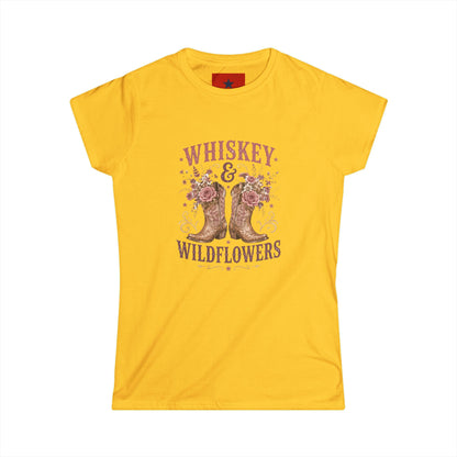 Whiskey & Wildflowers Women's Tee — Floral Cowboy Boots Graphic Shirt