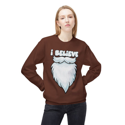 "I Believe" Santa Beard Holiday Crewneck Sweatshirt