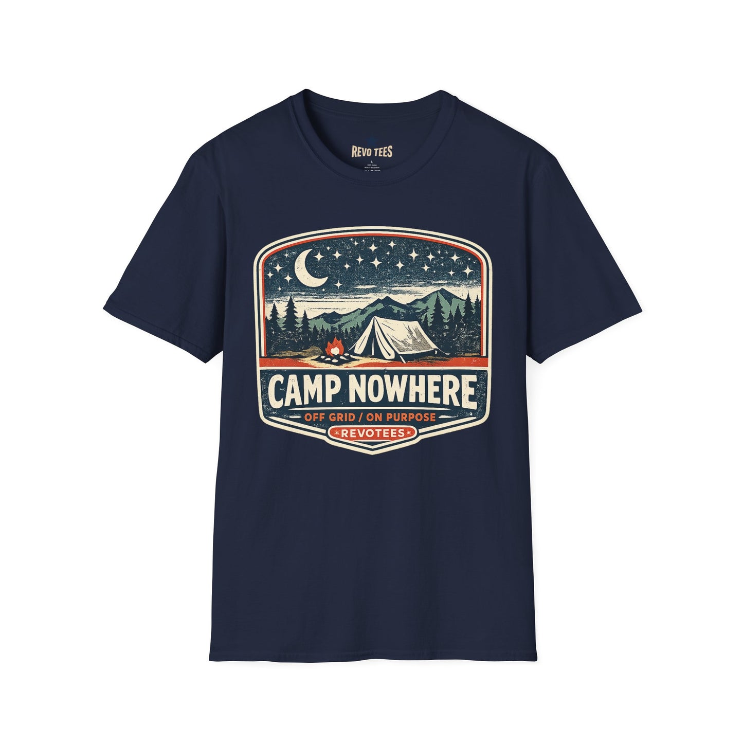 REVOTEES Camp Nowhere Vintage Camping T-Shirt — Starry Night Tent Graphic Tee