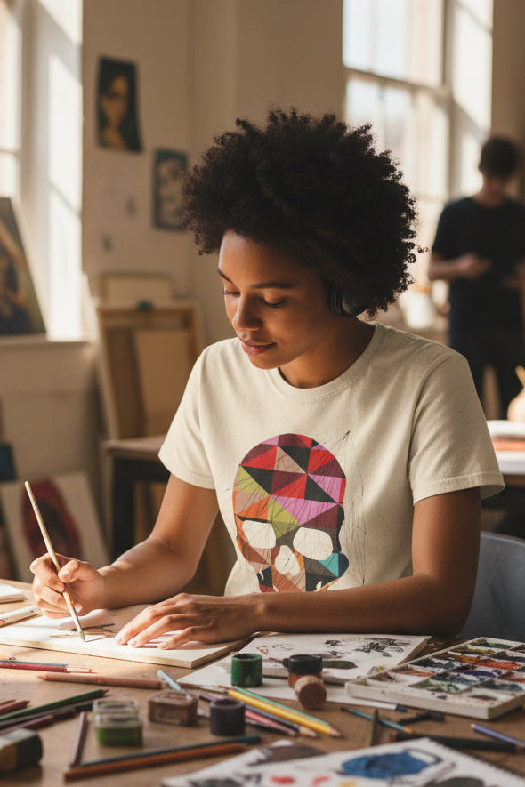 Geometric Colorblock Skull T-Shirt
