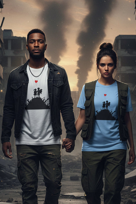 Girl & Boy showing love in the outrage of war