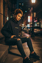 REVOTEES Black Gold White Embroidered Logo Hoodie front & sleeve