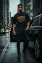 REVOTEES Gold Grill Graphic Tee — Luxury Car Emblem Oversized Men's T-Shirt