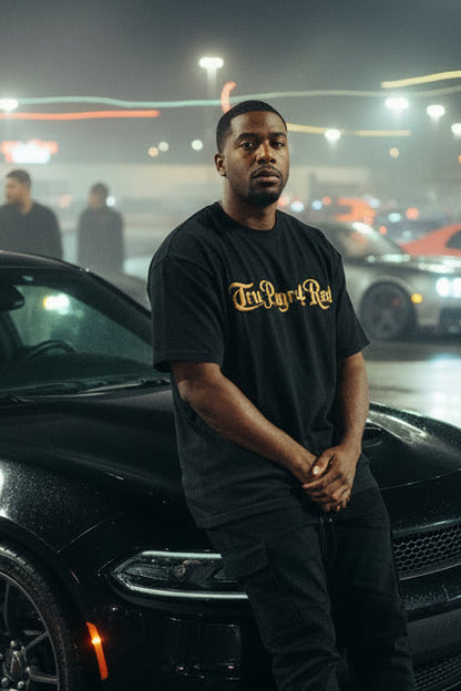 REVOTEES Box Tee - "Tru Playr 4 Real" Gold Script Graphic