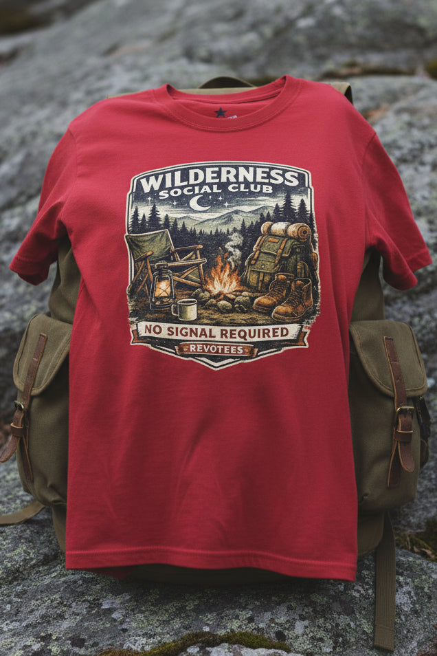 REVOTEES Wilderness Social Club T-Shirt — Vintage Camping Adventure Graphic